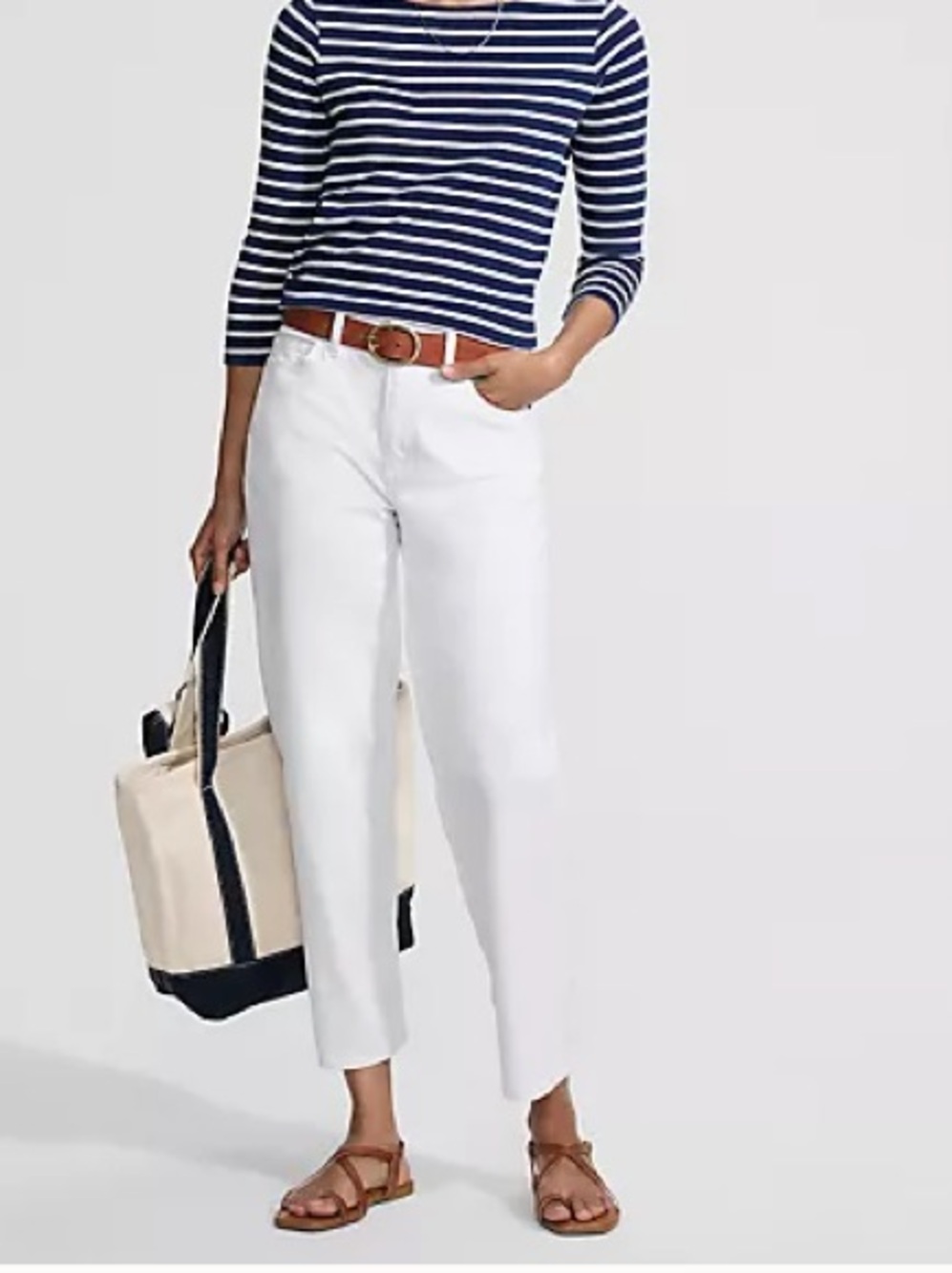 NWT Lands' End Women's Soft Denim Mid Rise Relaxed Straight Crop Jeans White 10P